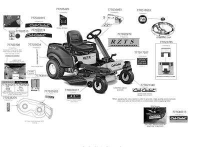 Label Map Diagram and Parts List for RZT-S42KH (17ARCBDS010)(2017) Cub Cadet Lawn Tractor
